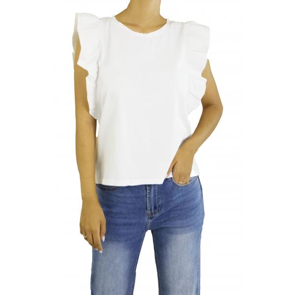 T shirt con volant tinta unita 